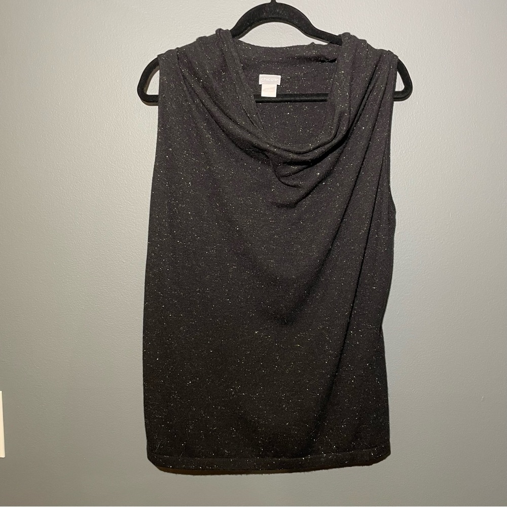 Chico’s Cowl Neck Sleeveless Top Black with Gold Women’s XL